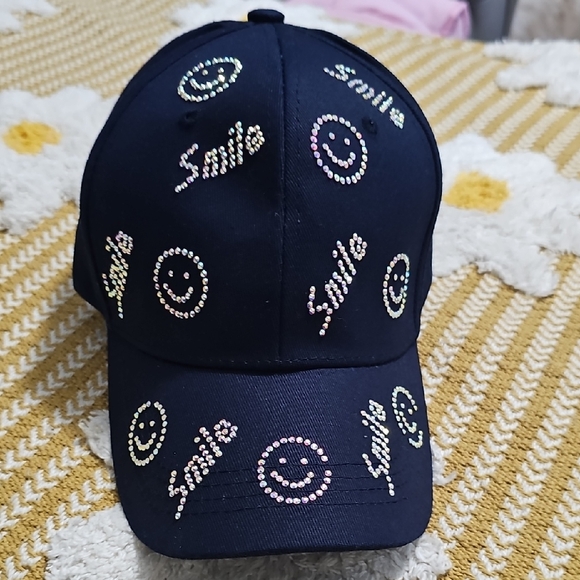 Navy Blue Smiley Rhinestone Cap - Picture 1 of 3